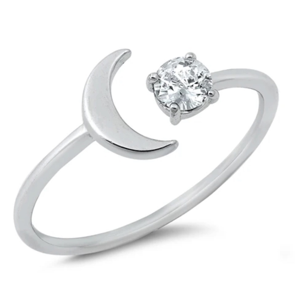 Sterling Silver Ring – Moon and Twinkle Star (Adjustable 7–8)